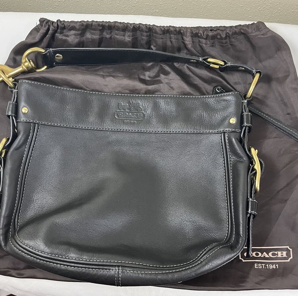 Coach Legacy Zoe Leather Hobo Shoulder Bag Black Style 12671 Brass Dust Bag